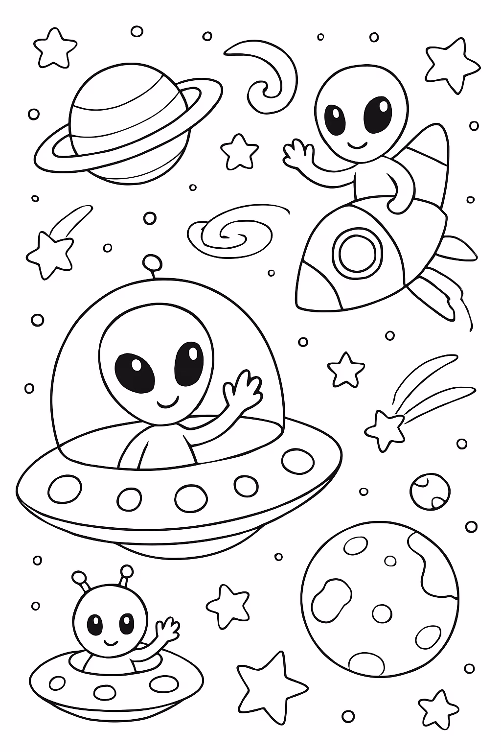 Criar uma galaxia com transito de extraterrestres para colorir — desenho para imprimir