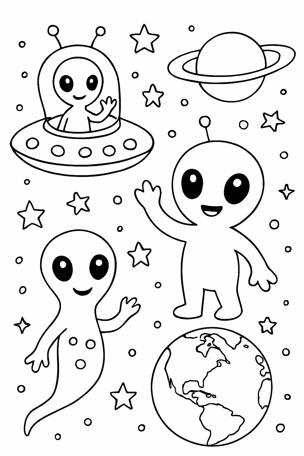 Criar uma galaxia com transito de extraterrestres e o planeta para colorir — desenho para imprimir