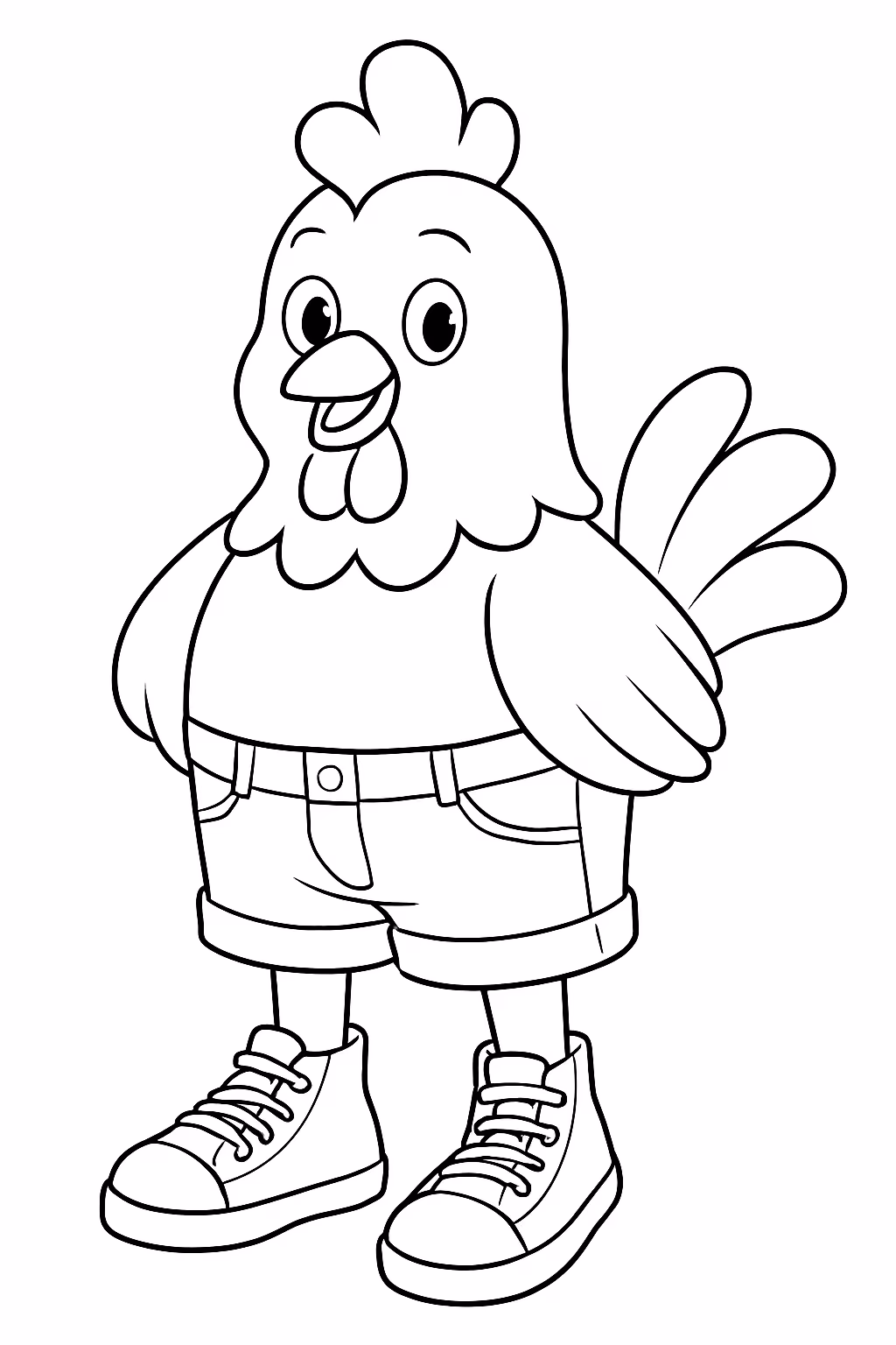 Criar uma galinha de tenis all star e bermuda jeans para colorir — desenho para imprimir