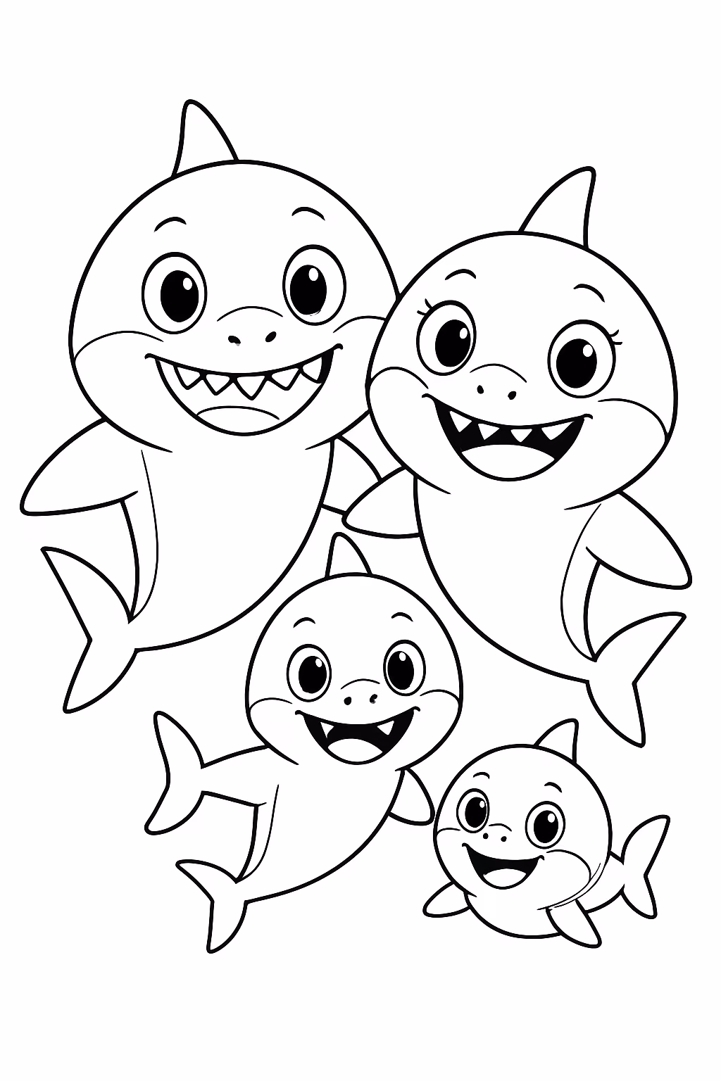 Crie o bebe tubarao familia para colorir — desenho para imprimir