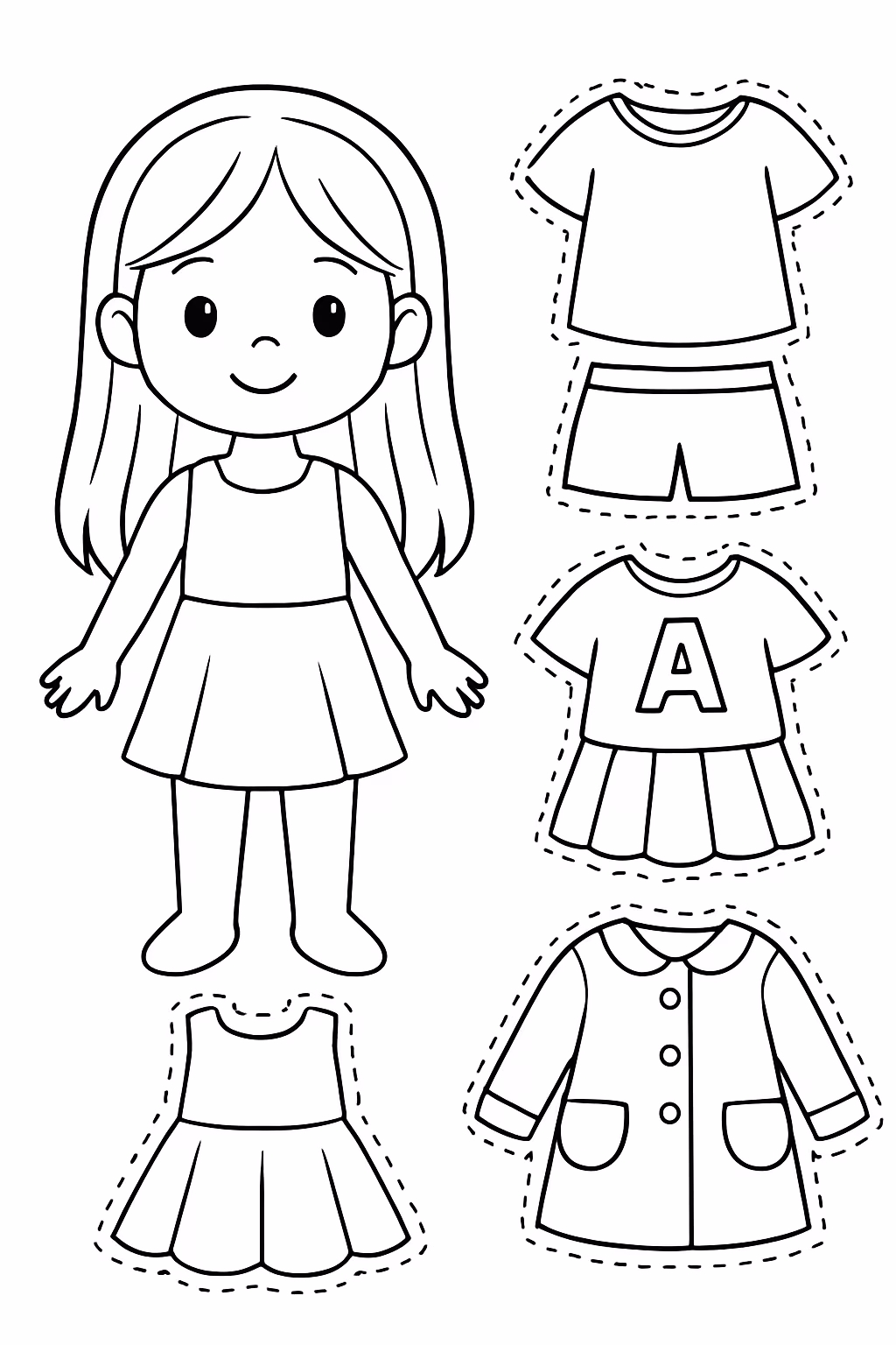 Crie um de paper dool recortar de uma menina com para colorir — desenho para imprimir