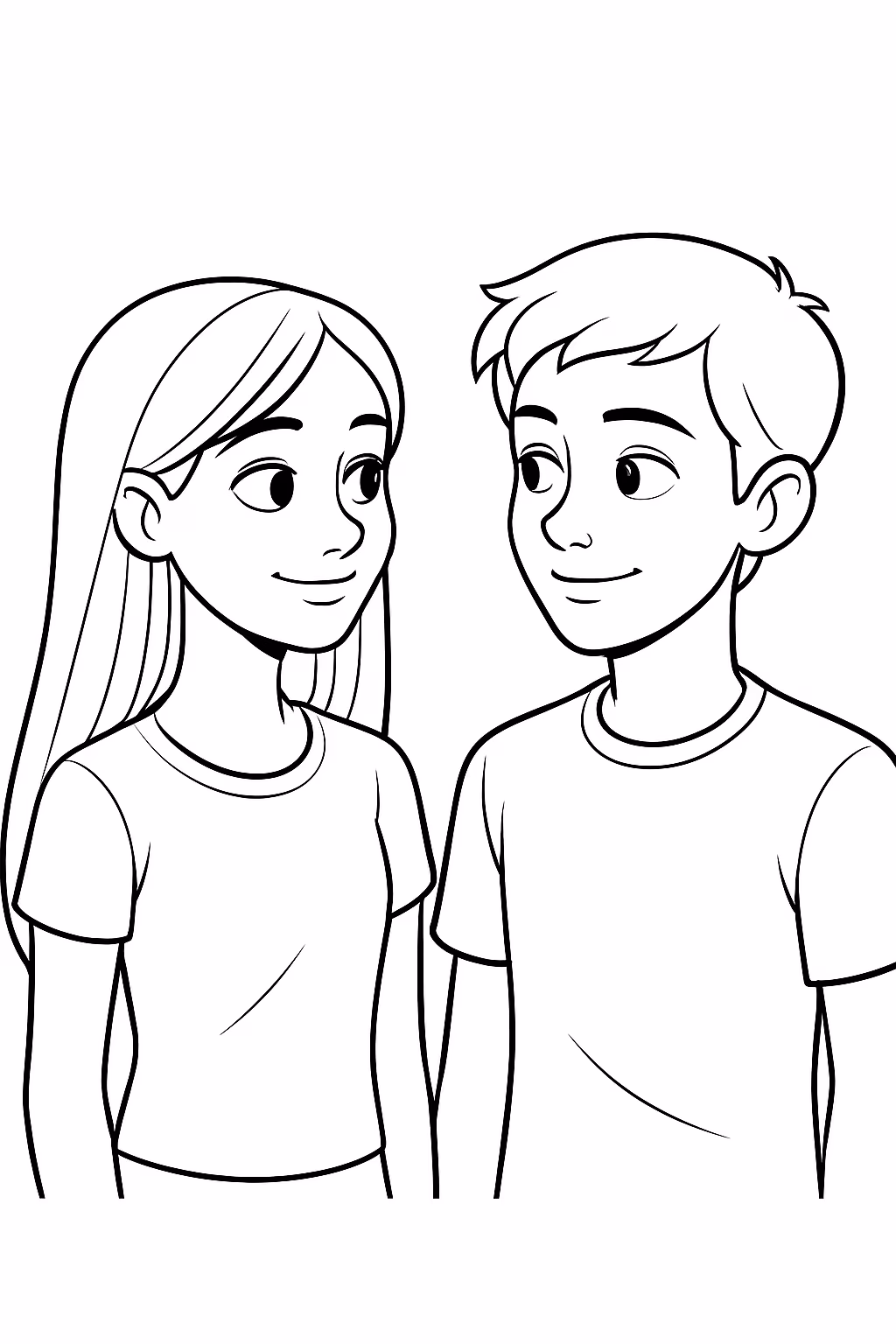 Crie um realista de uma adolescente de cabelo longo e para colorir — desenho para imprimir