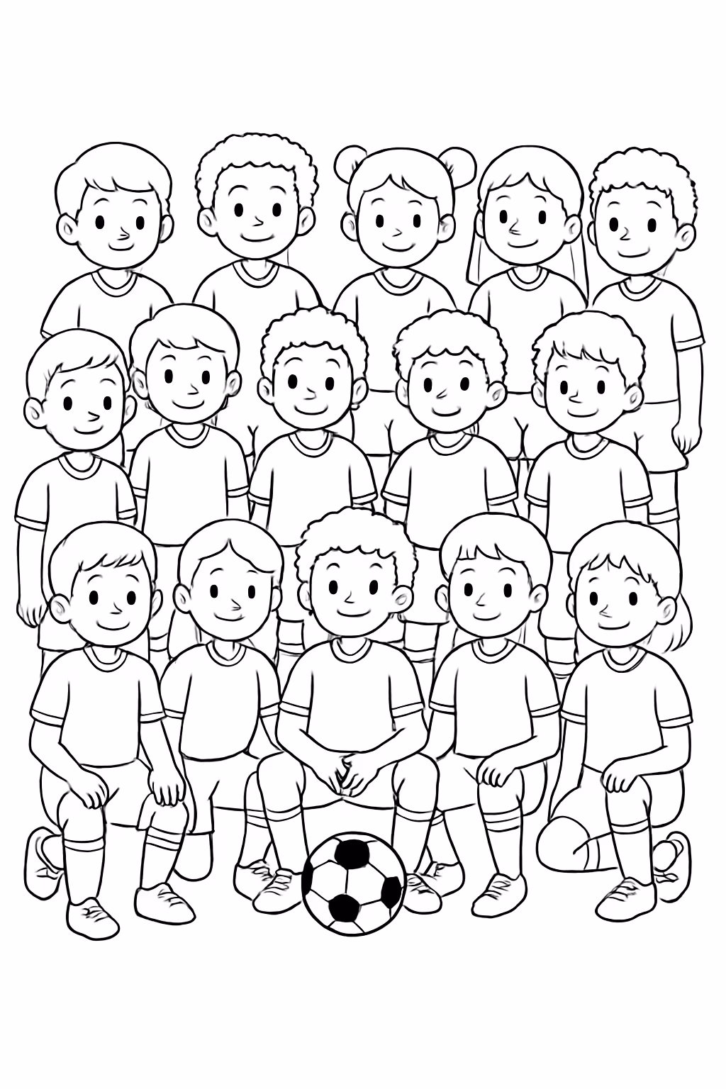 Crie um time de futebol com jogatores para colorir — desenho para imprimir