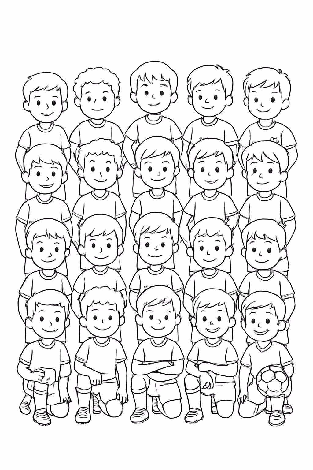 Crie um time de futebol com jogatores so meninos para colorir — desenho para imprimir