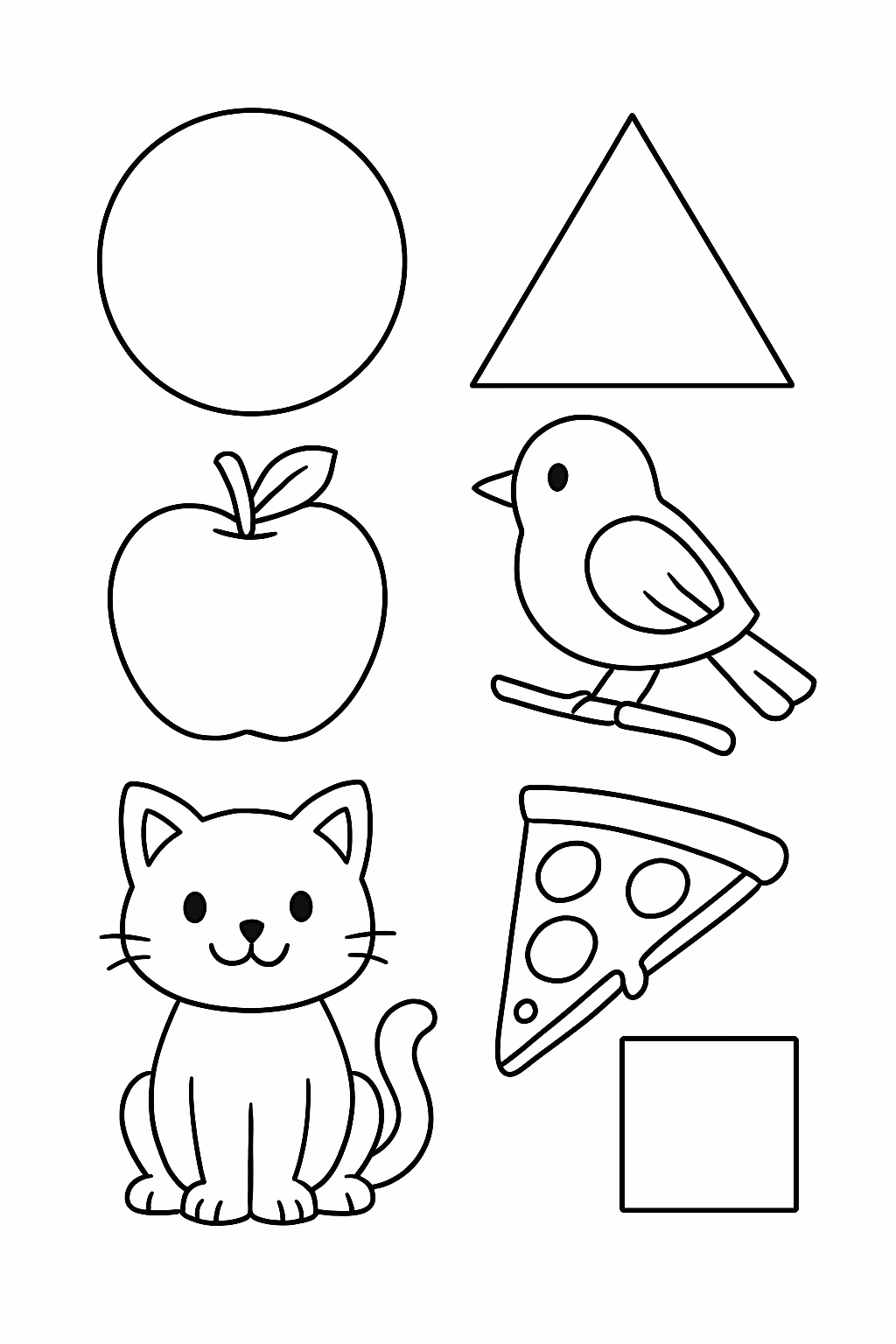 Crie uma atividade de formas com circulo triangulo quadrado relacionando para colorir — desenho para imprimir