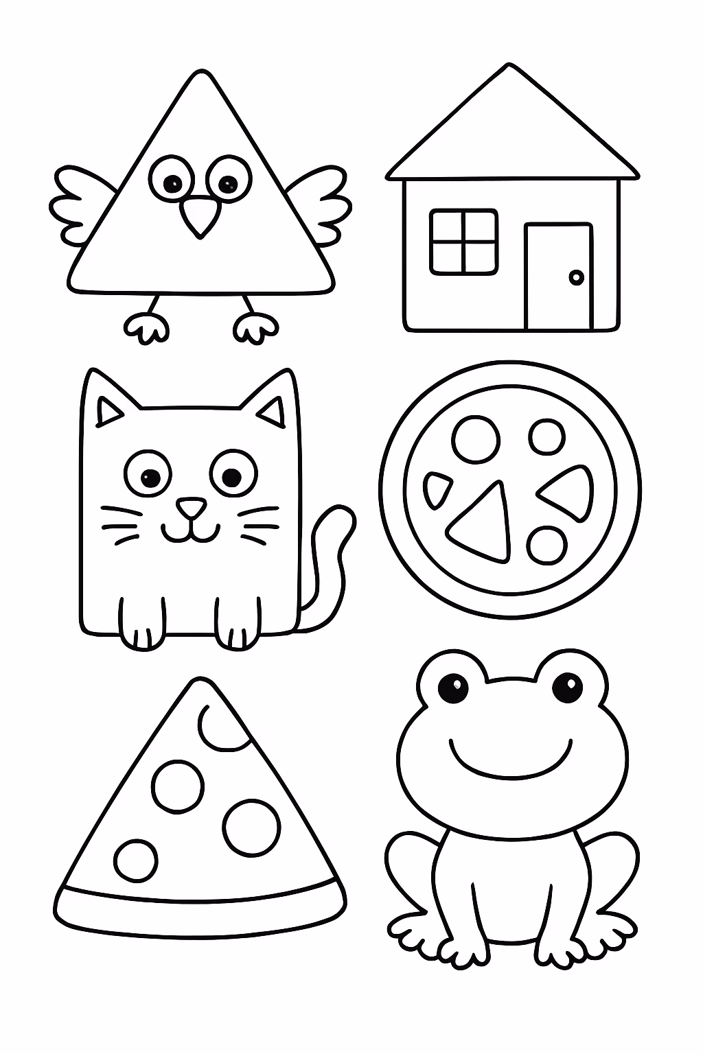 Crie uma atividade sobre formas geometrica com animais objetos e para colorir — desenho para imprimir