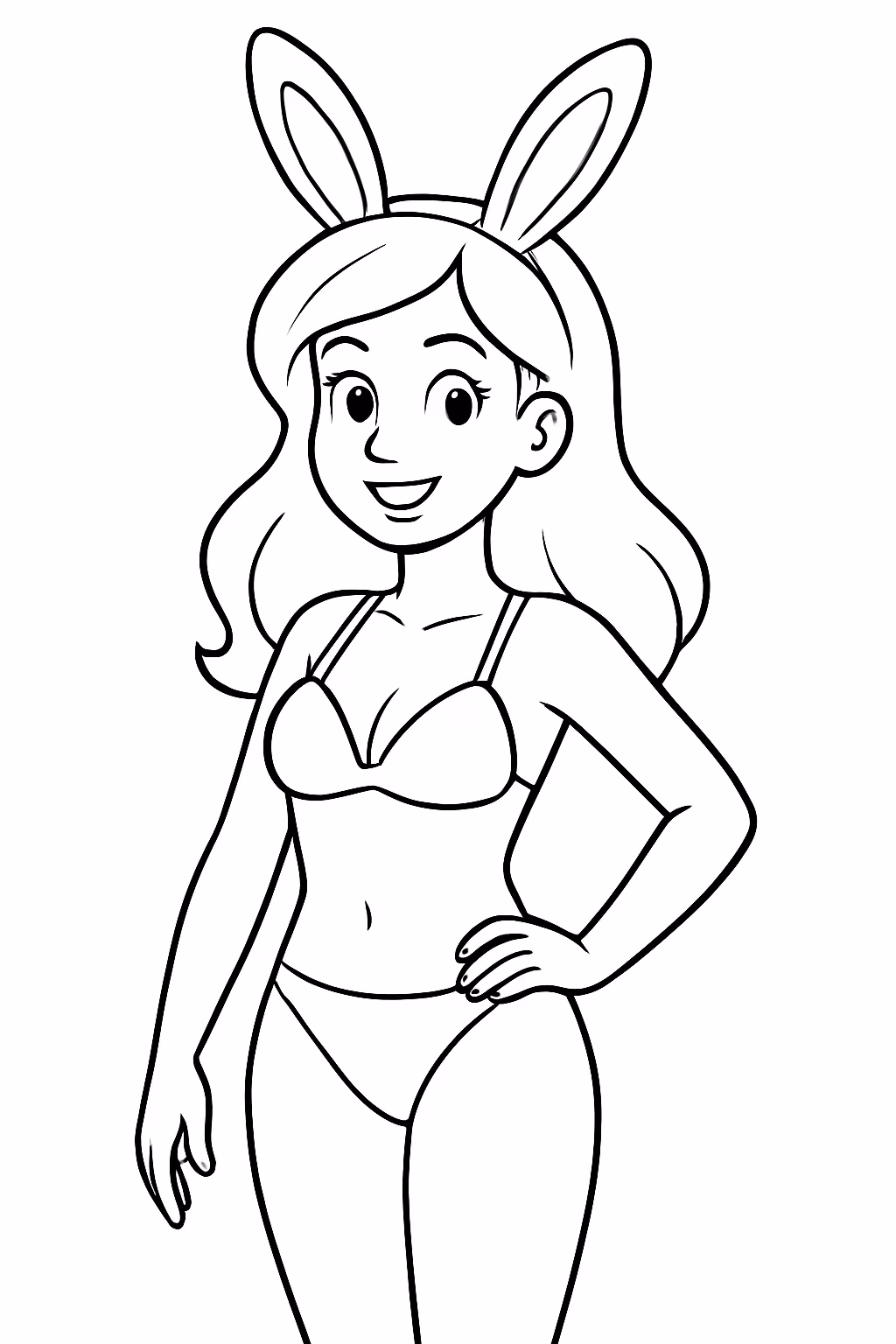 Crie uma mulher de biquine e tiara de coelho para colorir — desenho para imprimir