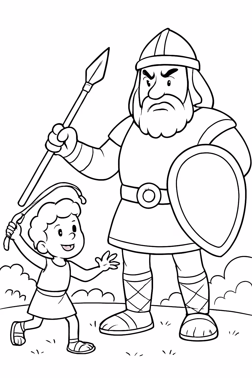Davi e golias infantil para colorir — desenho para imprimir