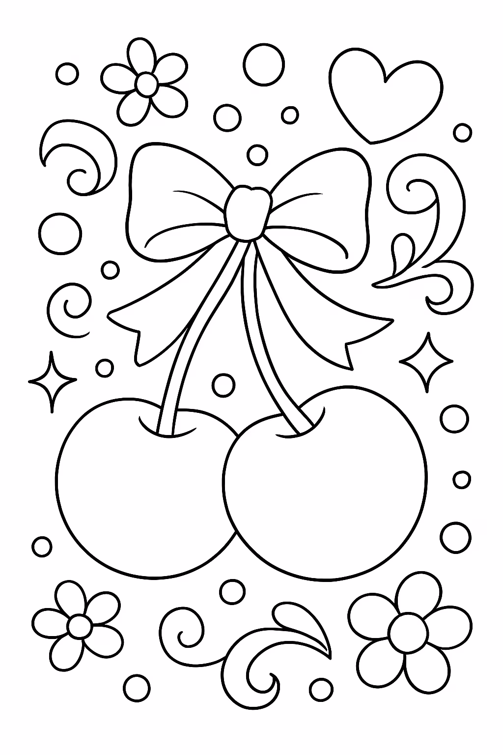 De cereja e laco com muita decoracao para colorir — desenho para imprimir
