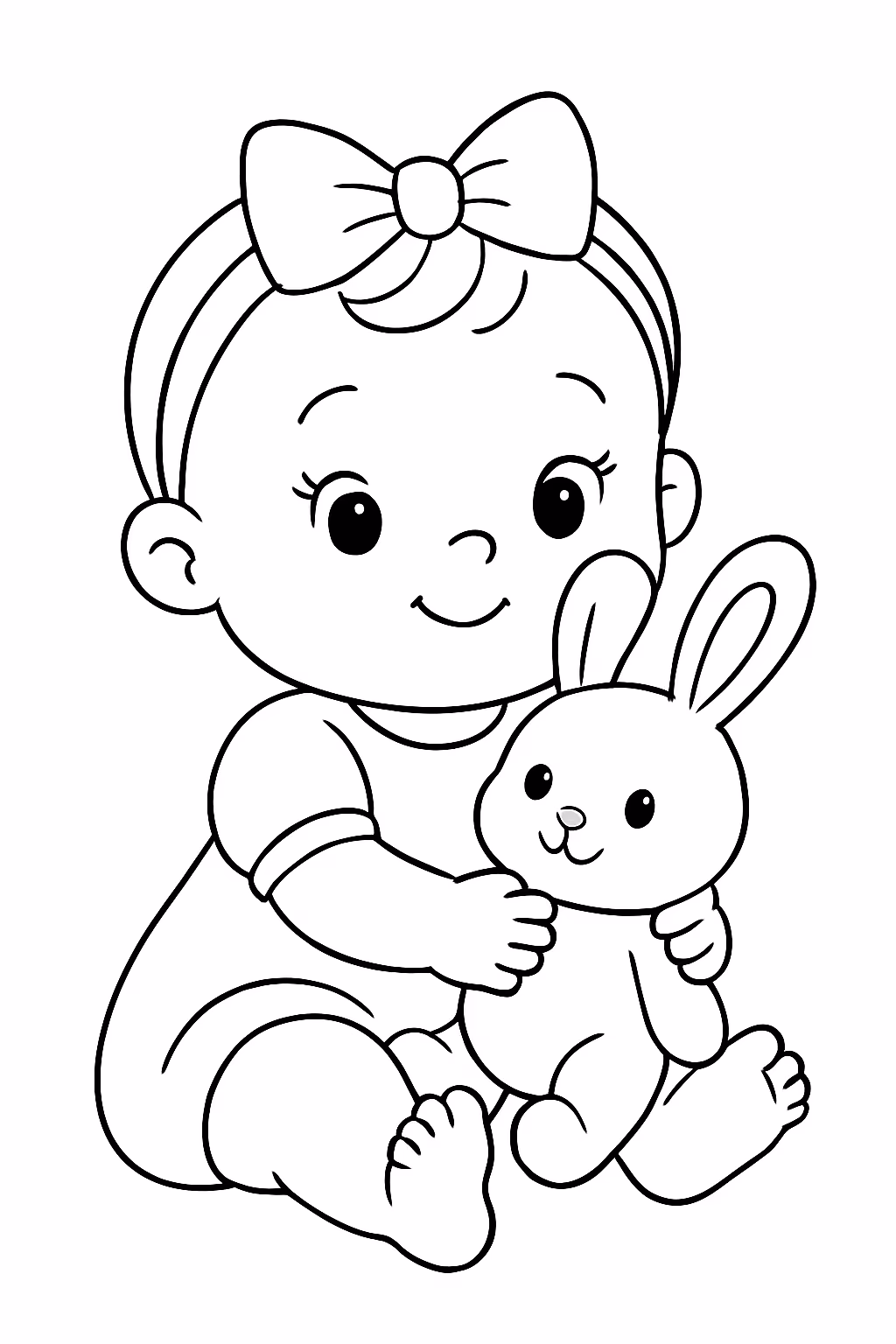 De um bebe menina com laco bem fofinha com um para colorir — desenho para imprimir