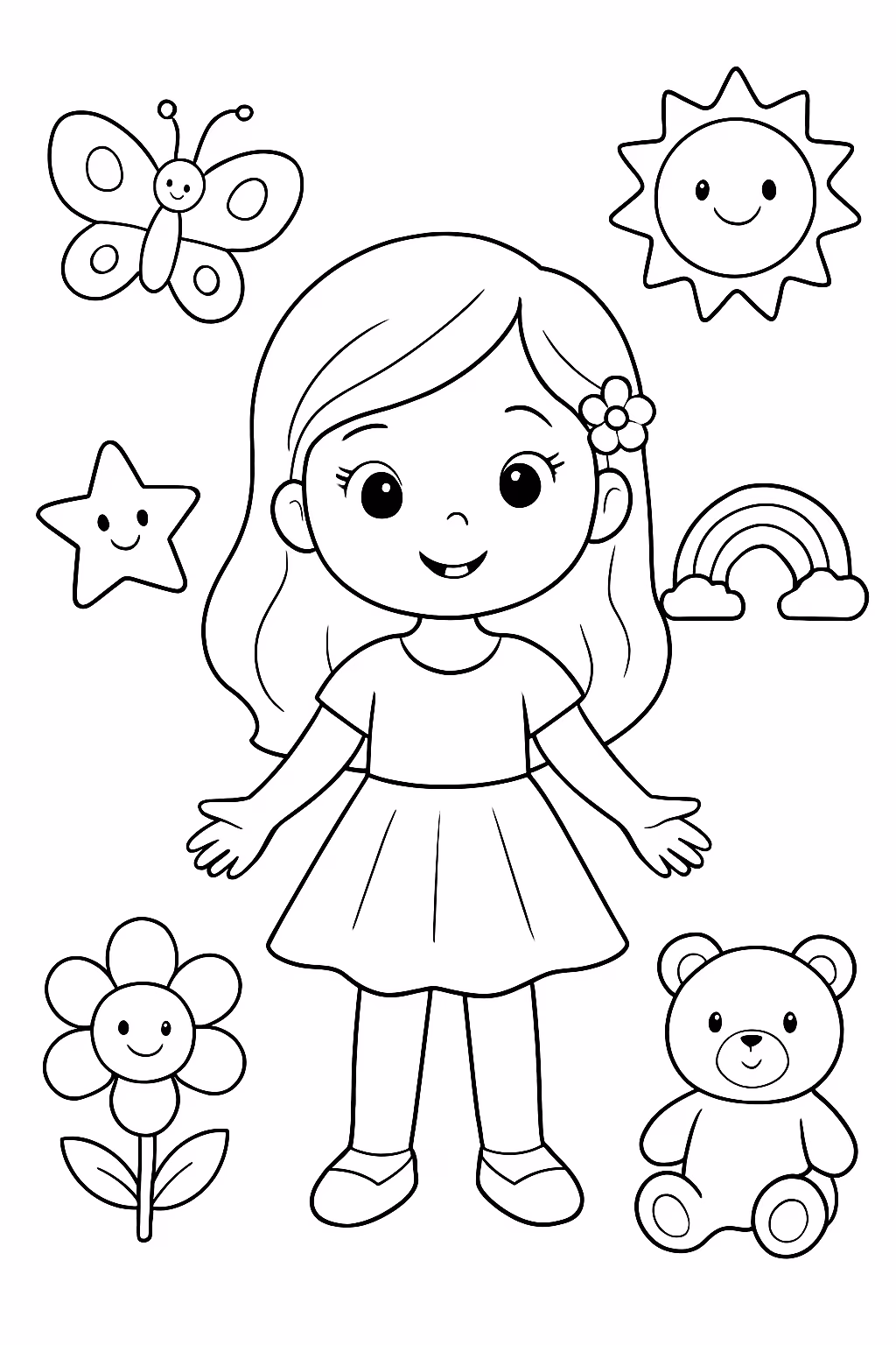 Menina folha a4 com pequenos infantil para colorir — desenho para imprimir