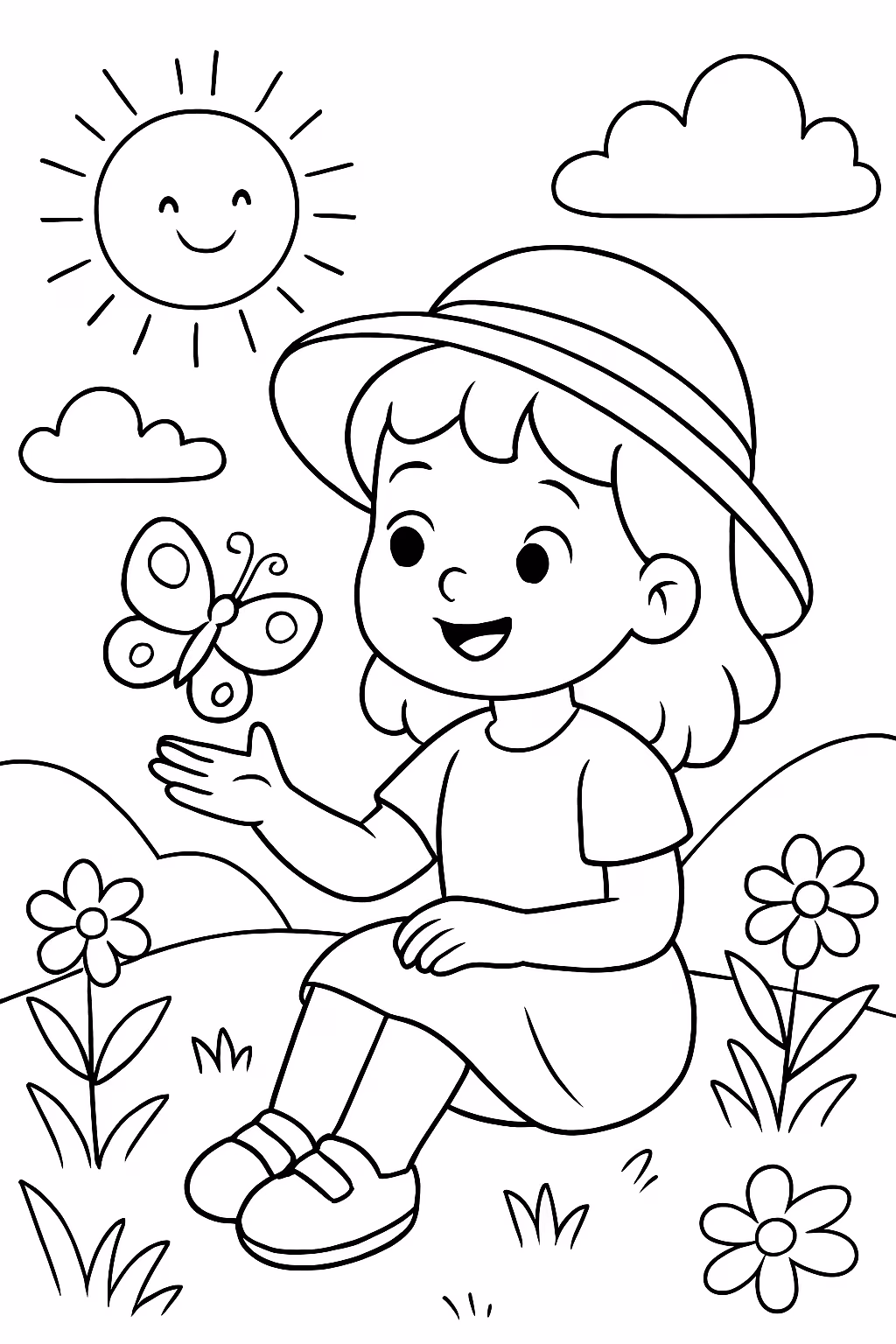 Dia de sol no campo para colorir — desenho para imprimir