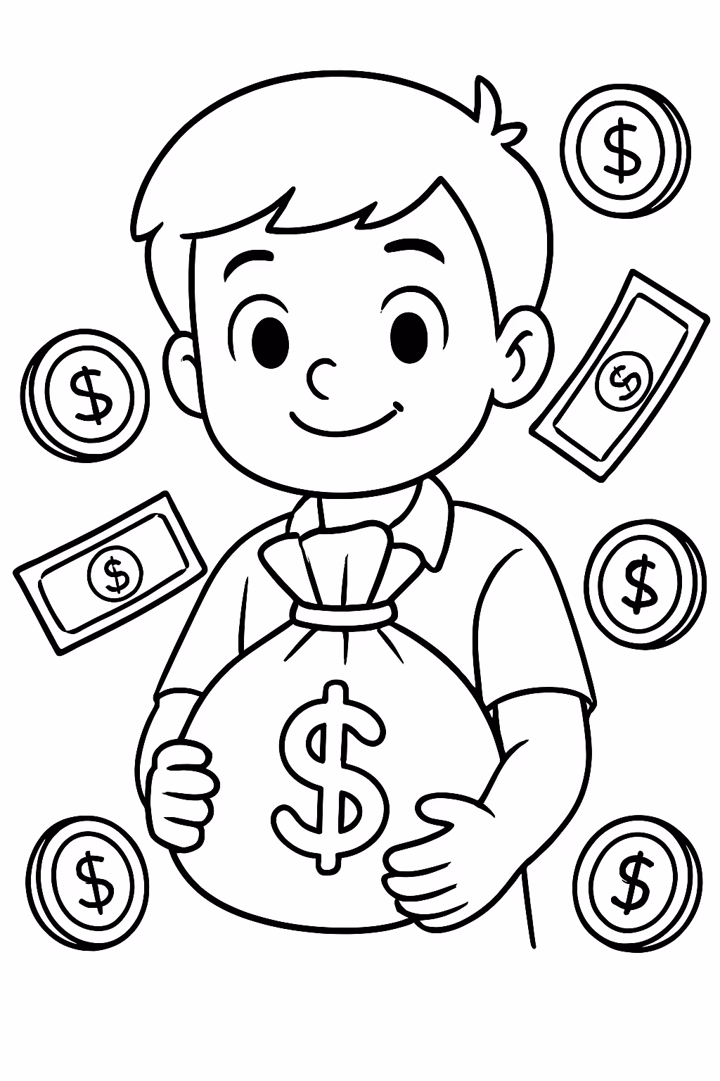 Dinheiro para colorir — desenho para imprimir