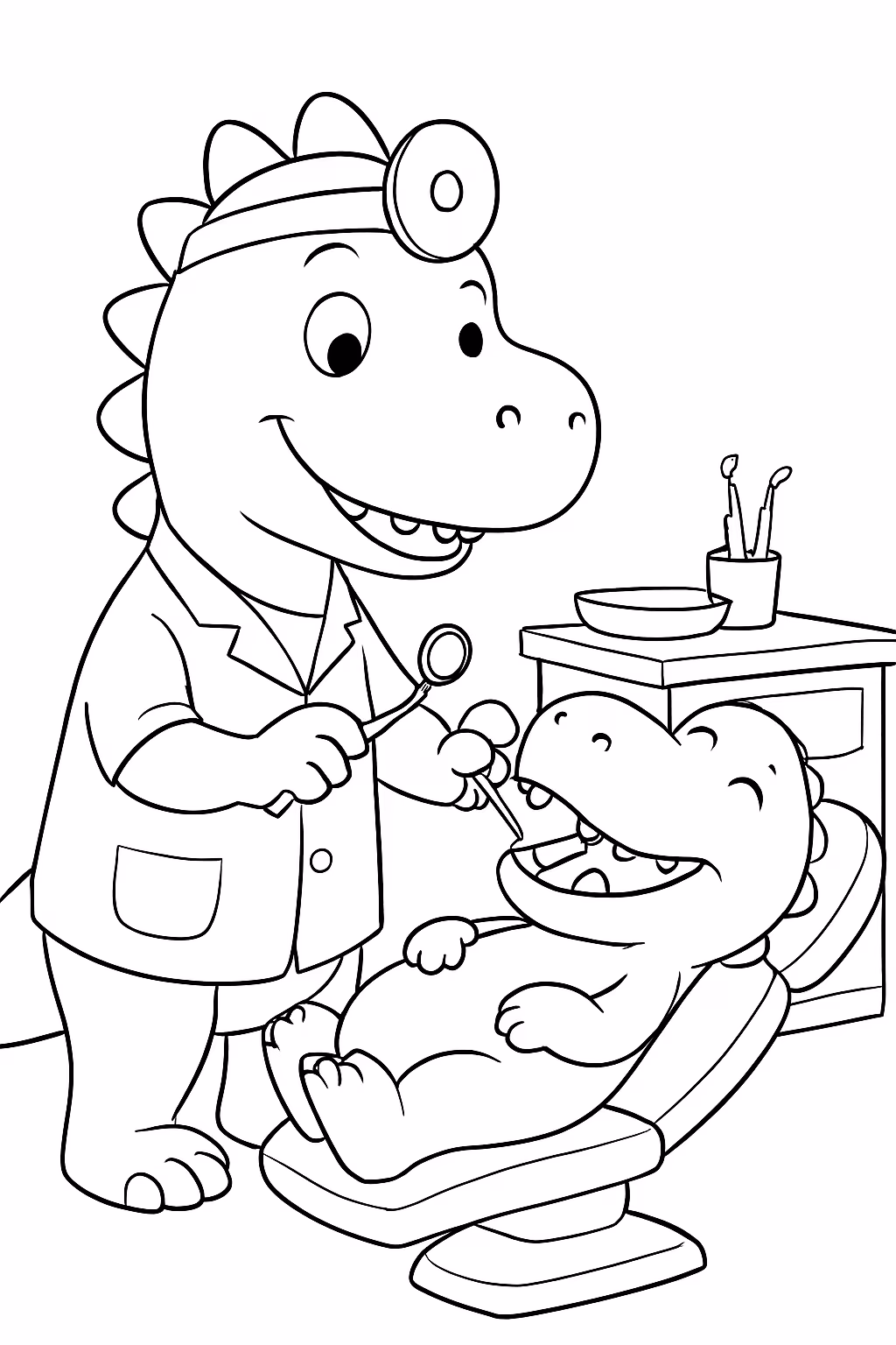 Dinossauro dentista para colorir — desenho para imprimir