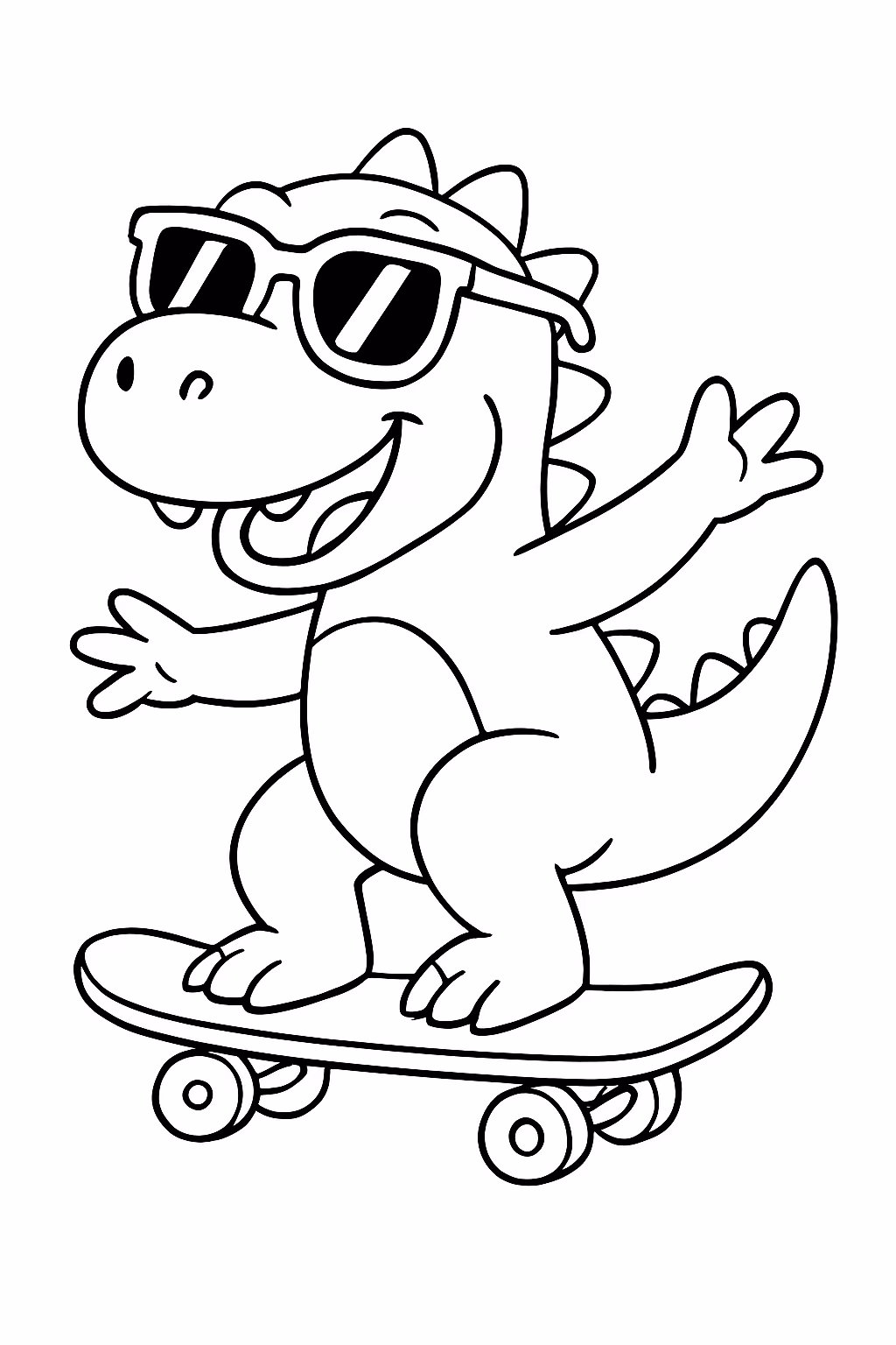 Dinossauro skatista com oculos estiloso para colorir — desenho para imprimir
