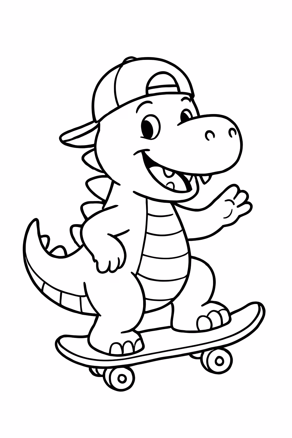 Dinossauro skatista de bone para colorir — desenho para imprimir