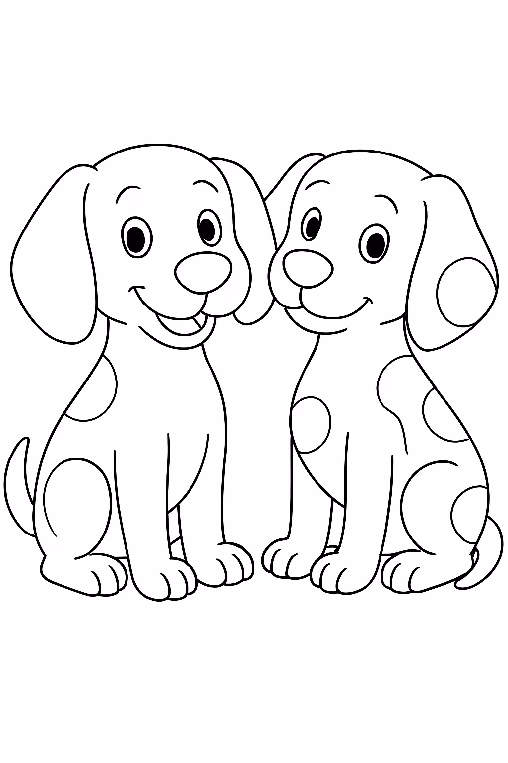 Dois cachorros do pelo branco com machas caramelo para colorir — desenho para imprimir