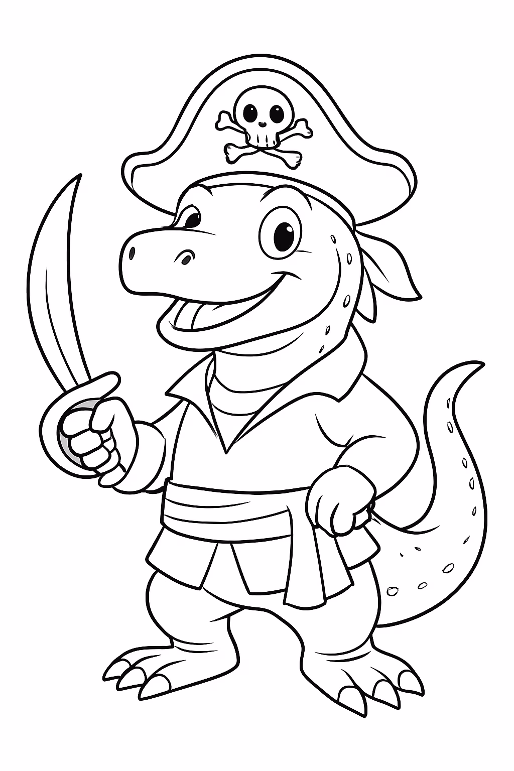 Dragao de komodo com fantasia de pirata para colorir — desenho para imprimir