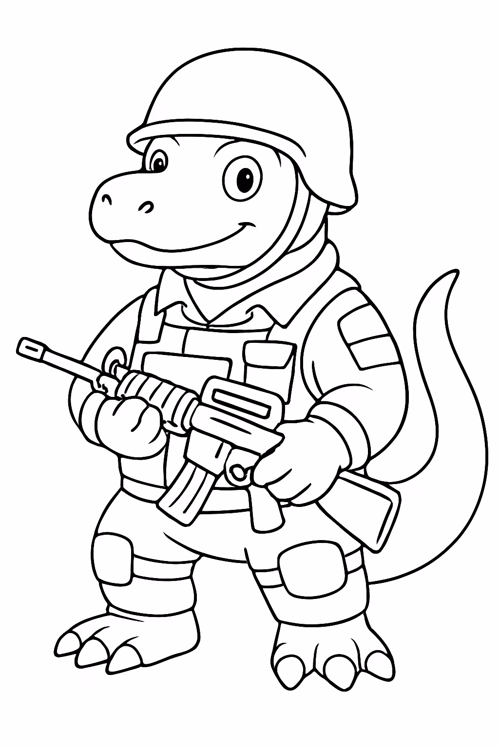 Dragao de komodo com fantasia de soldado para colorir — desenho para imprimir
