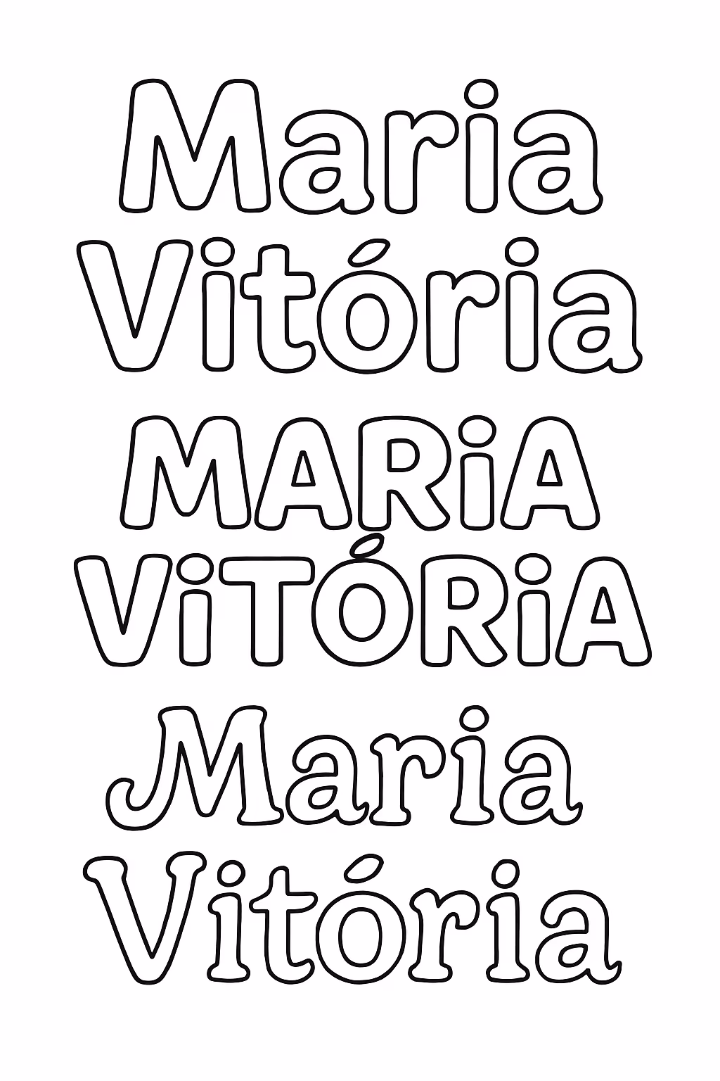Escreva o nome maria vitoria de formas diferentes e variadas para colorir — desenho para imprimir