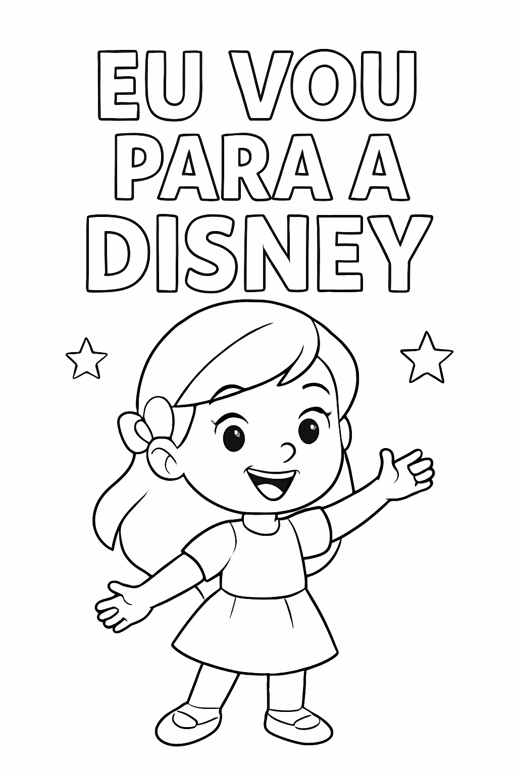 Escrito em negrito eu vou a disney e uma menina para colorir — desenho para imprimir