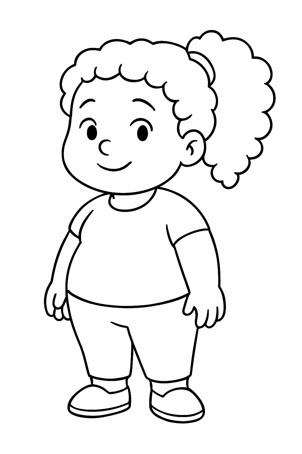 Faca uma gordinha com rabo de cavalo com cabelo cacheado para colorir — desenho para imprimir