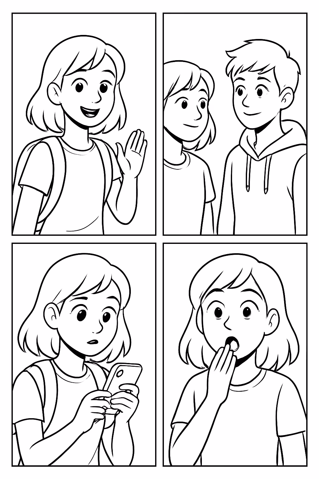 Faca uma historia em quadrinhos pra adolescentes para colorir — desenho para imprimir