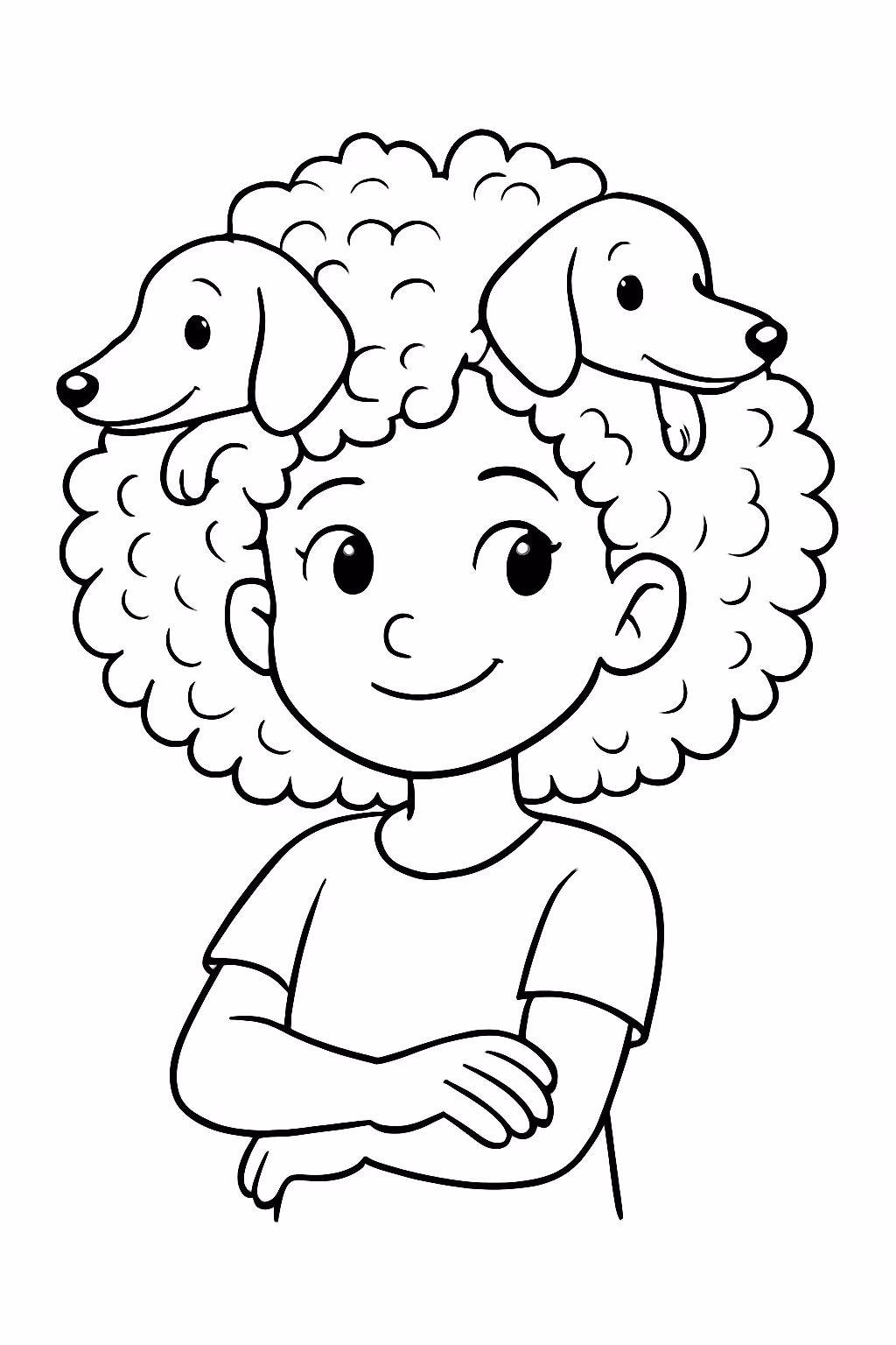 Faca uma menina de cabelo cacheado quase crespo e o para colorir — desenho para imprimir