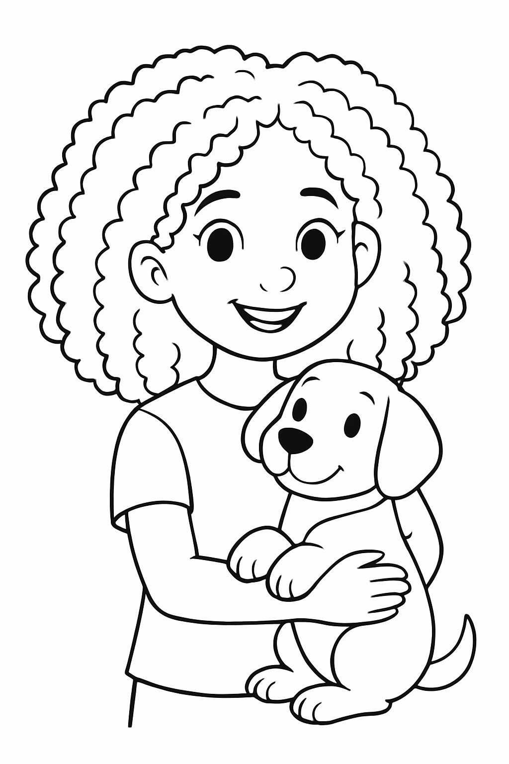 Faca uma menina de cabelo cacheado quase crespo e o para colorir — desenho para imprimir