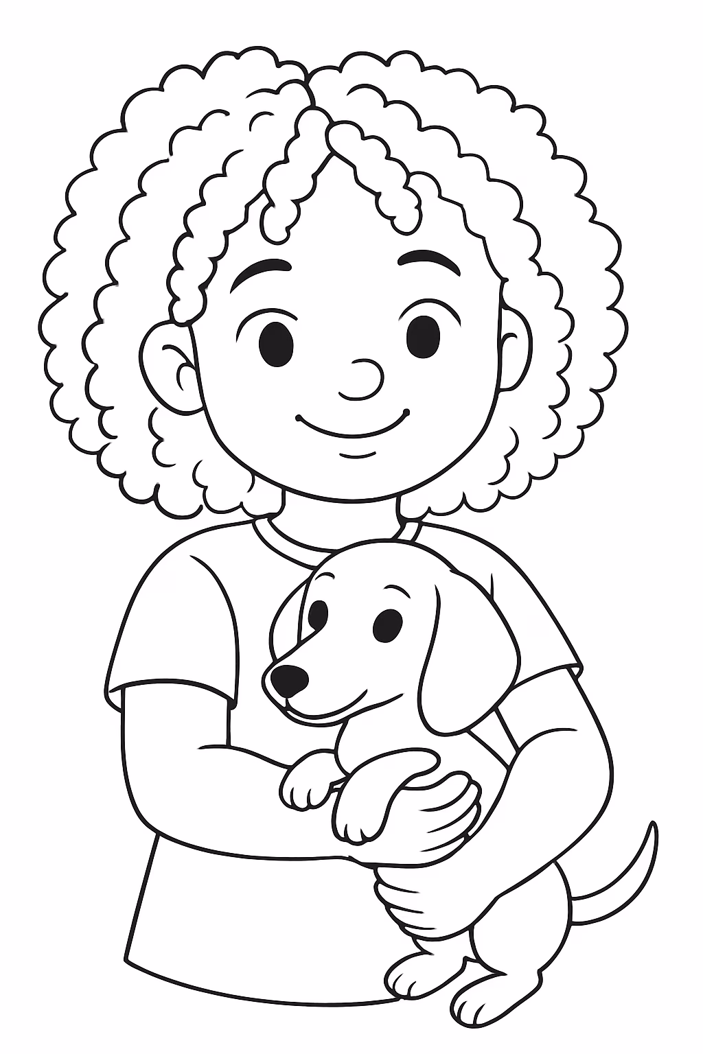 Faca uma menina de cabelo cacheado quase crespo e o para colorir — desenho para imprimir