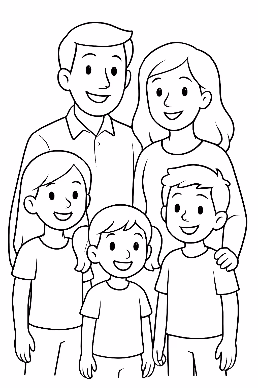 Familia criancas e casal para colorir — desenho para imprimir