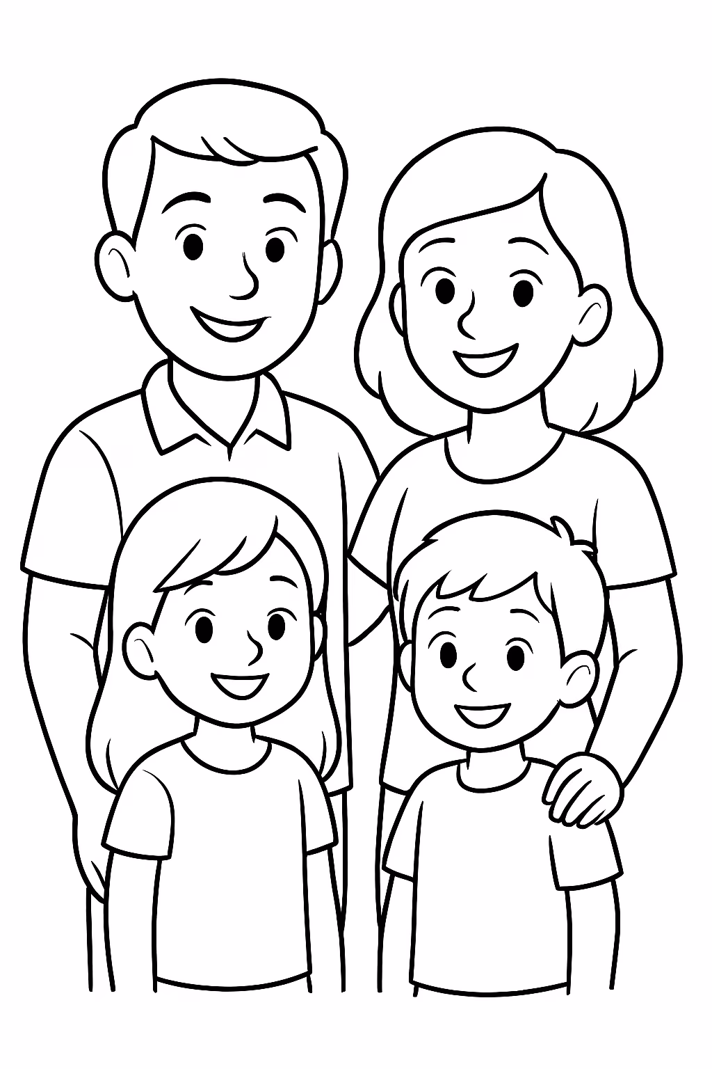 Familia pai mae filha e filho para colorir — desenho para imprimir