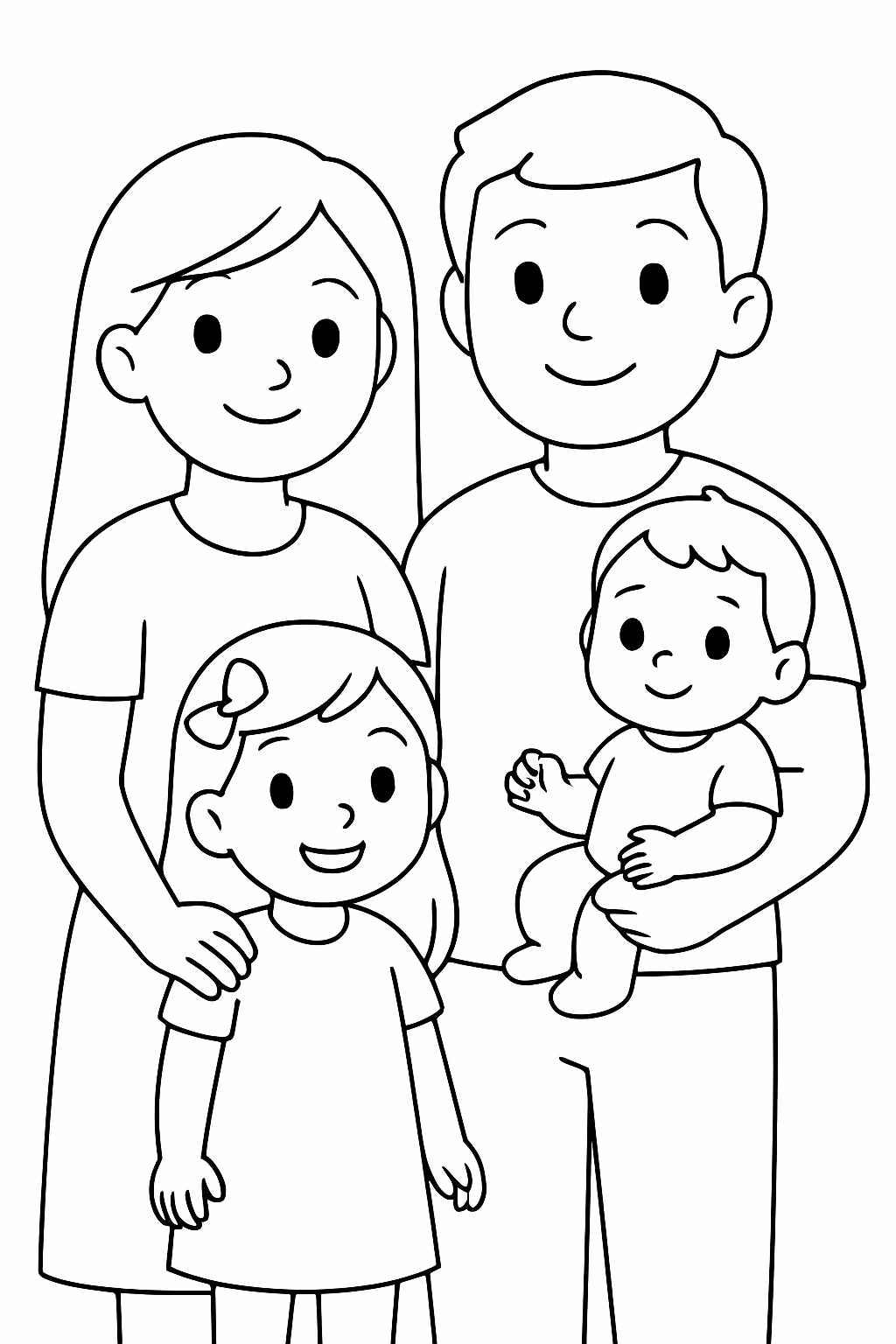 Fazer uma familia mae cabelo longo pai uma menina de para colorir — desenho para imprimir