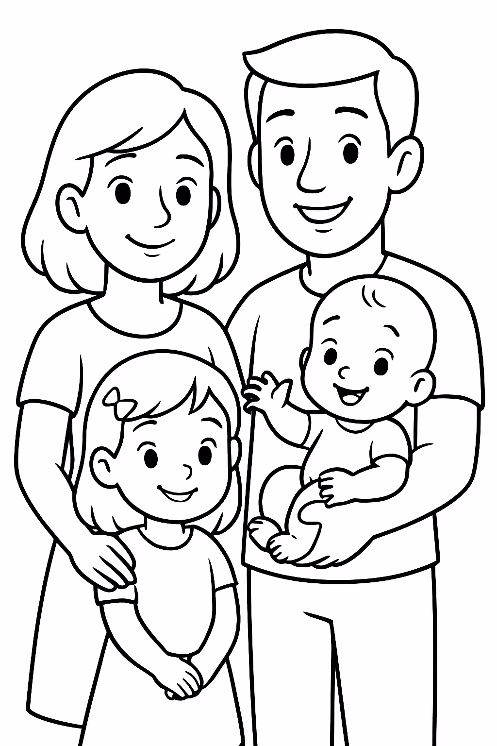 Fazer uma familia mae pai uma menina de anos e para colorir — desenho para imprimir