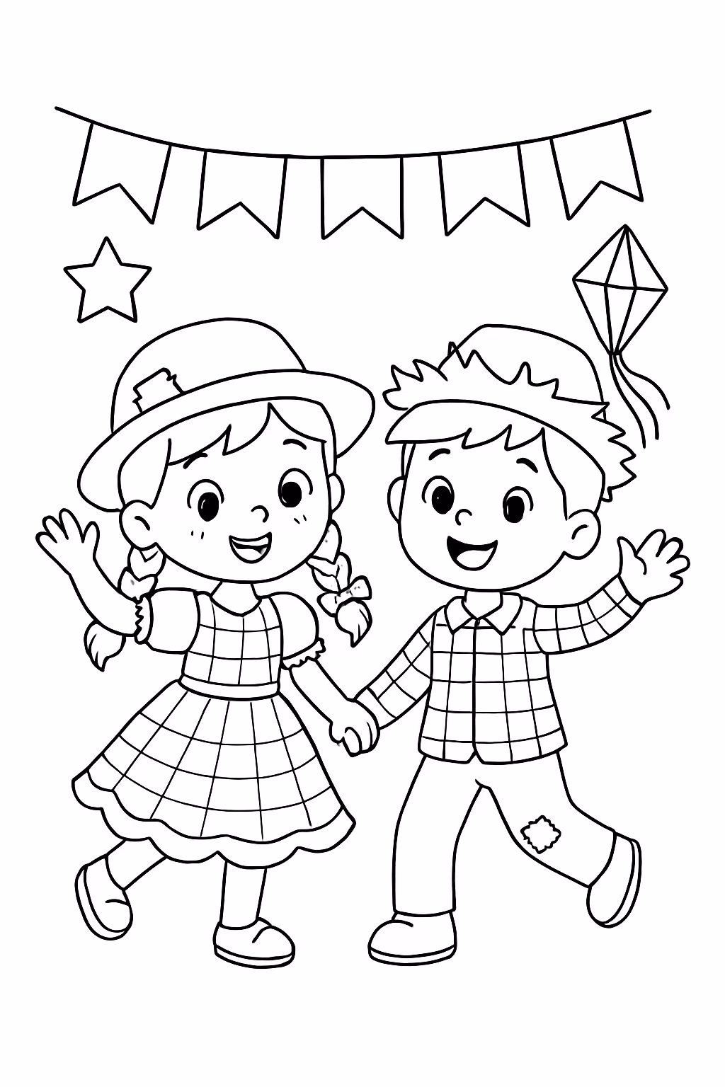 Festa junina para colorir — desenho para imprimir