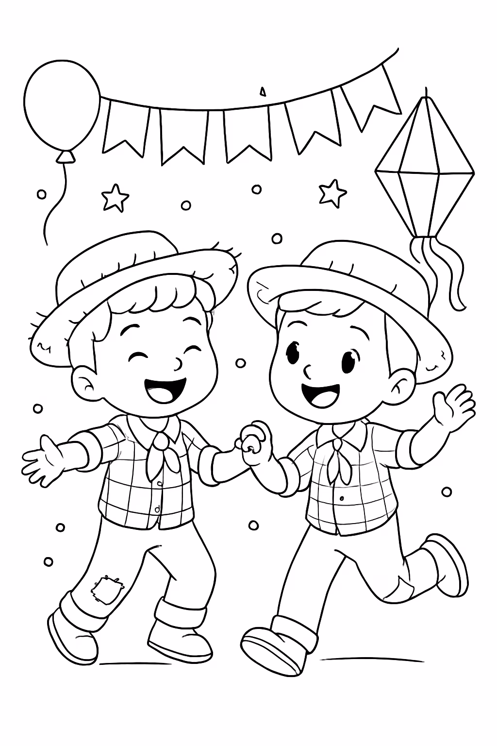 Festa junina meninos para colorir — desenho para imprimir