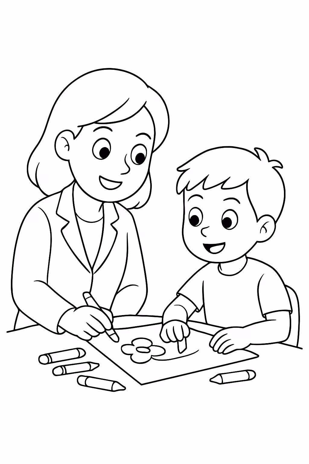 Fonoaudiologa desenhando com paciente crianca para colorir — desenho para imprimir