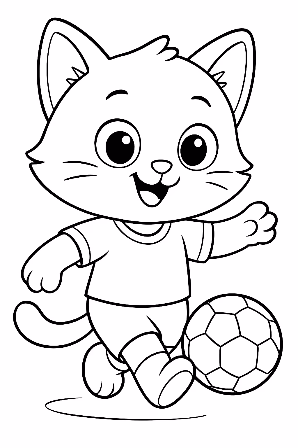 Gatinho futebol fofo para colorir — desenho para imprimir