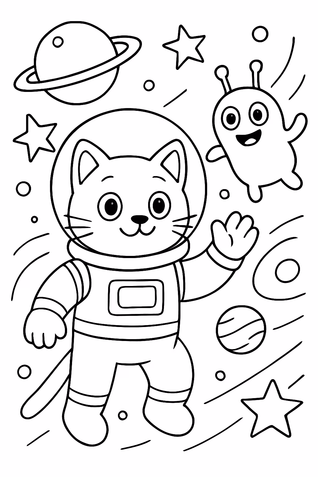 Gato astronauta com o gato galatico para colorir — desenho para imprimir