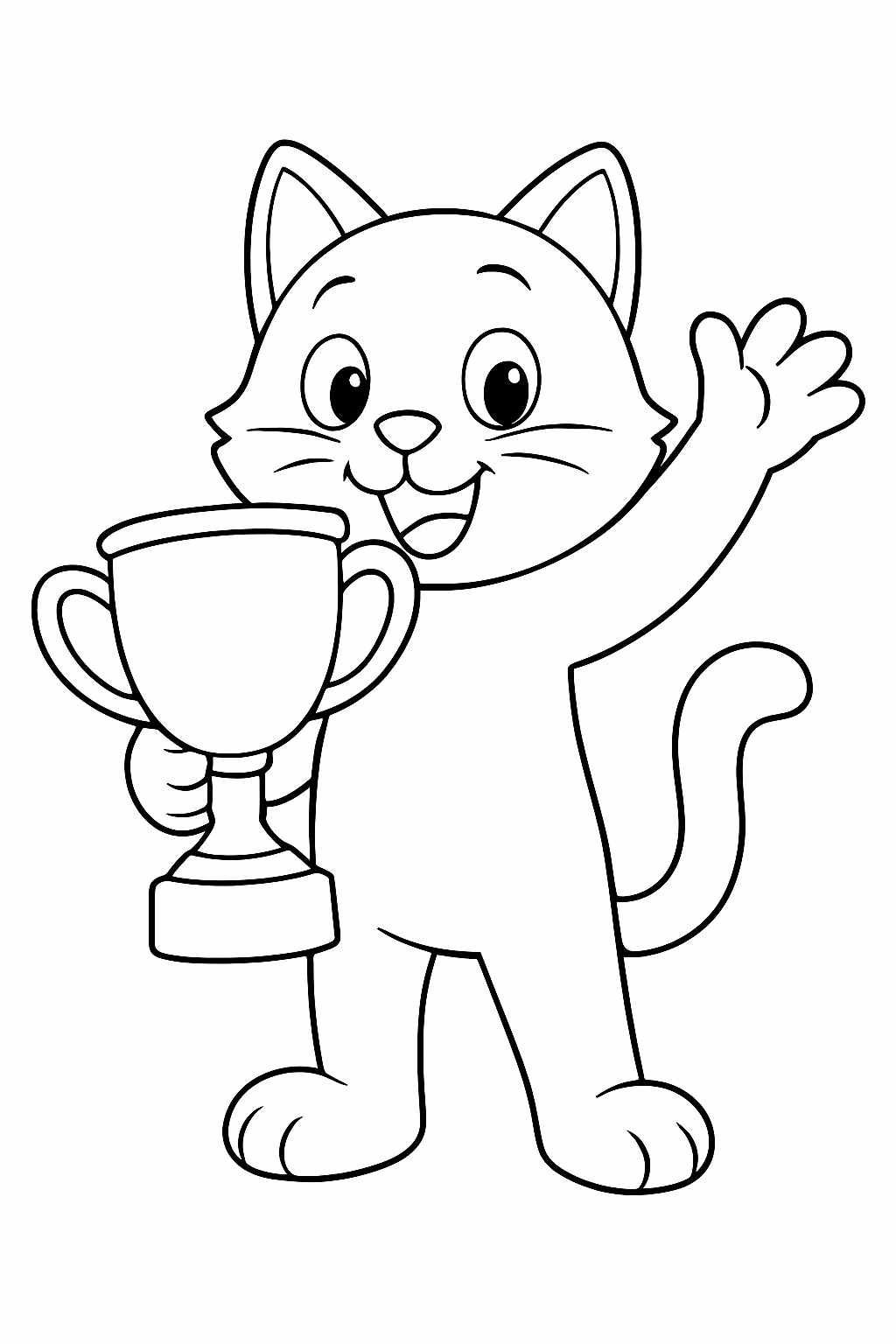 Gato com a taca da copa para colorir — desenho para imprimir