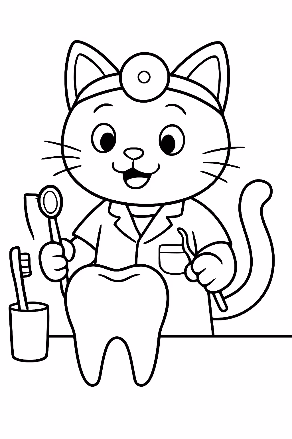 Gato dentista dentista para colorir — desenho para imprimir