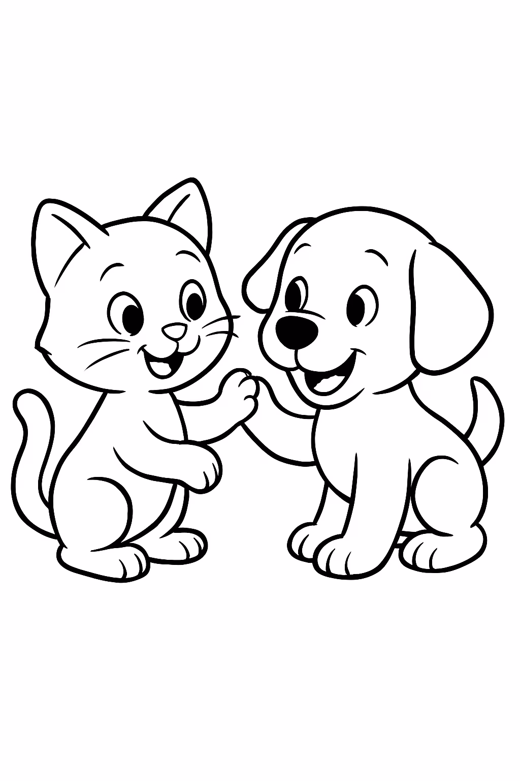 Gato e cachorro brincando juntos para colorir — desenho para imprimir