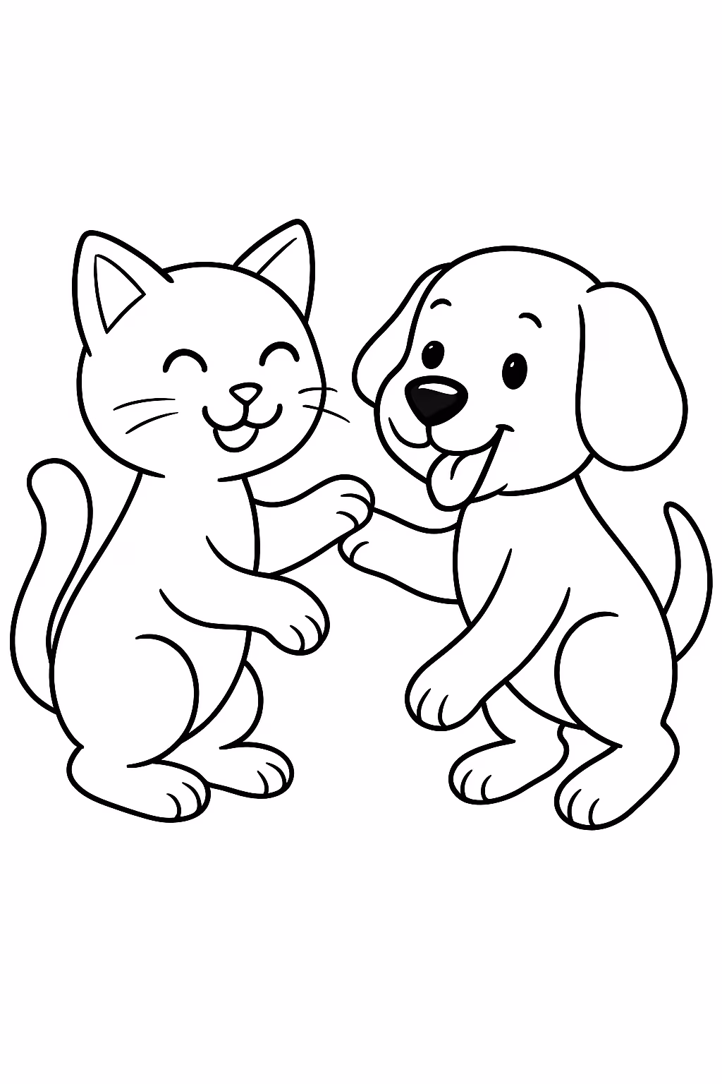 Gato e cachorro brincando juntos melhorado para colorir — desenho para imprimir