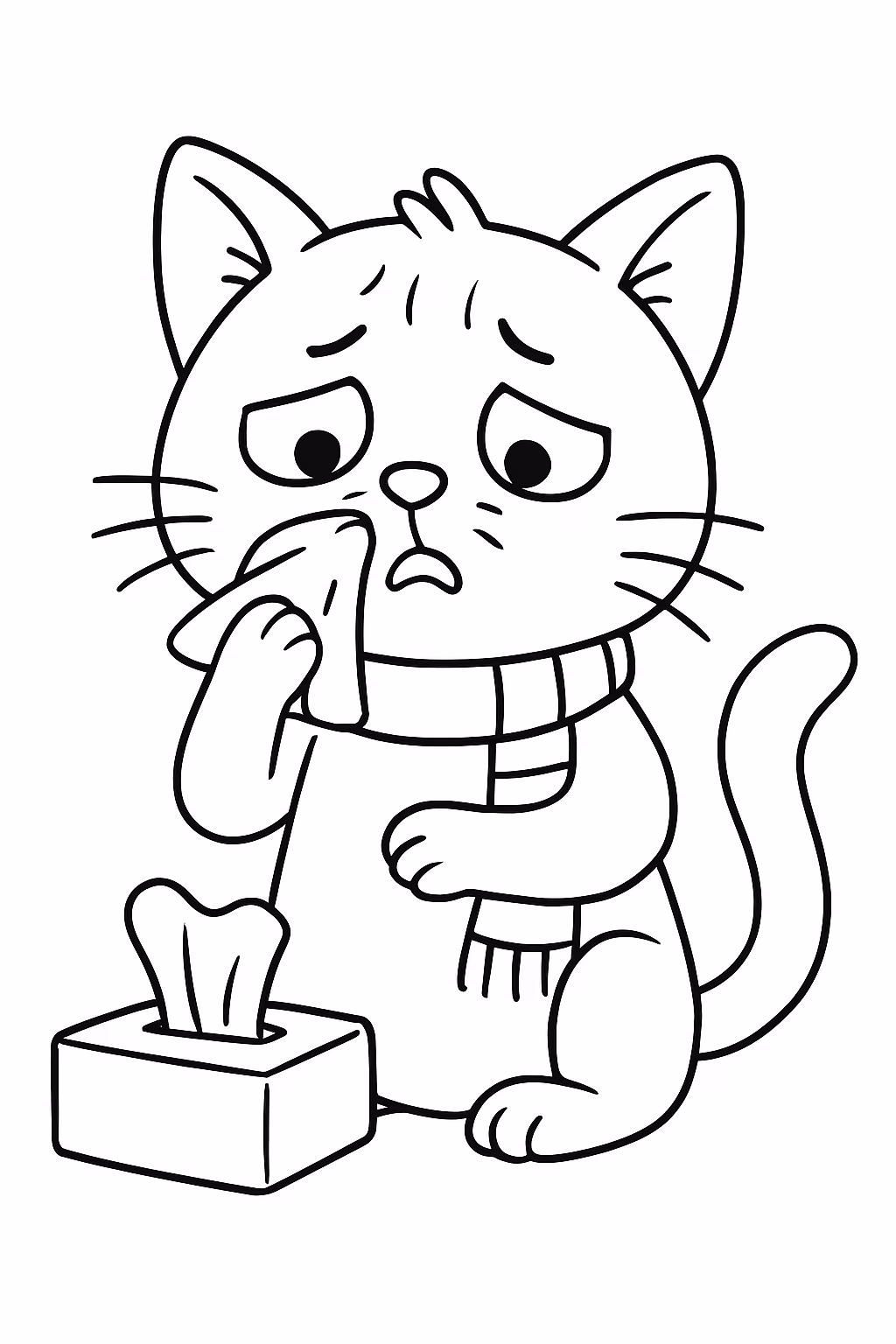Gato resfriado para colorir — desenho para imprimir