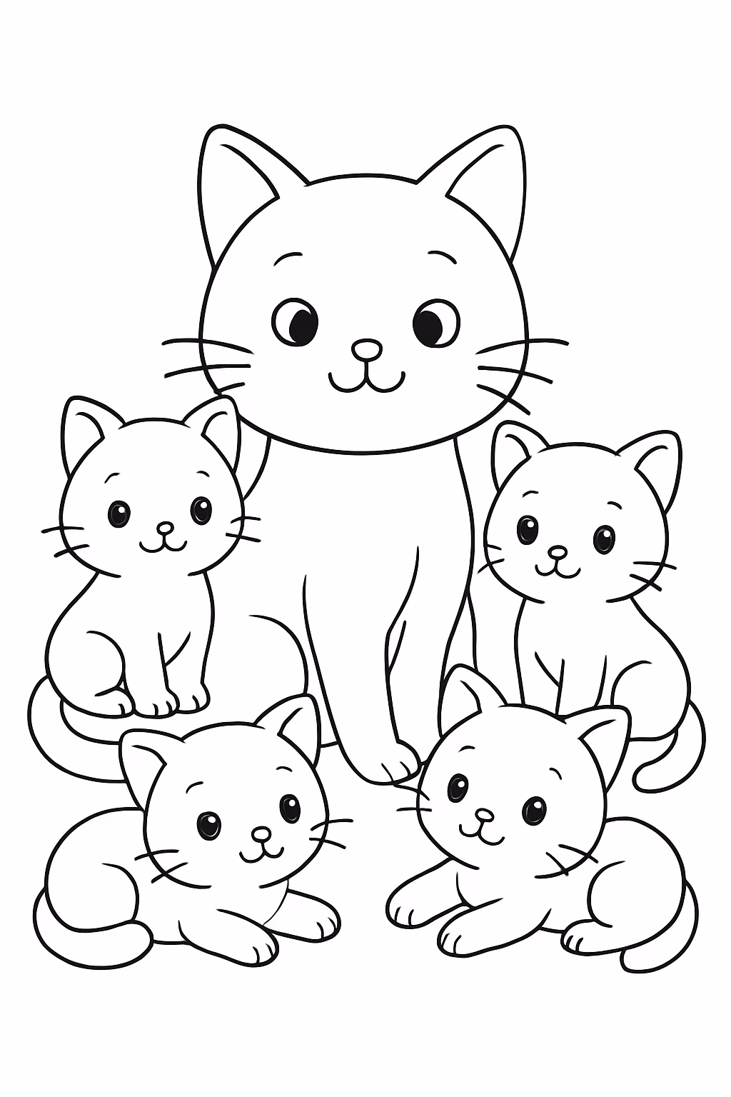 Gato varios filhotinhos para colorir — desenho para imprimir