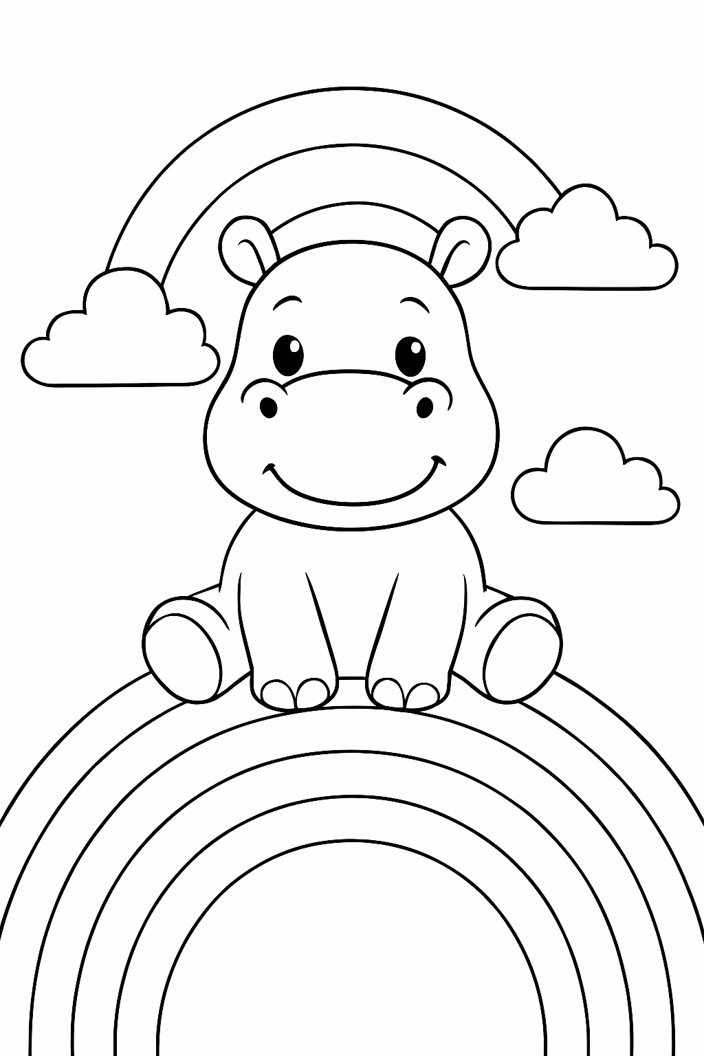 Hipopotamo em um arco iris para colorir — desenho para imprimir
