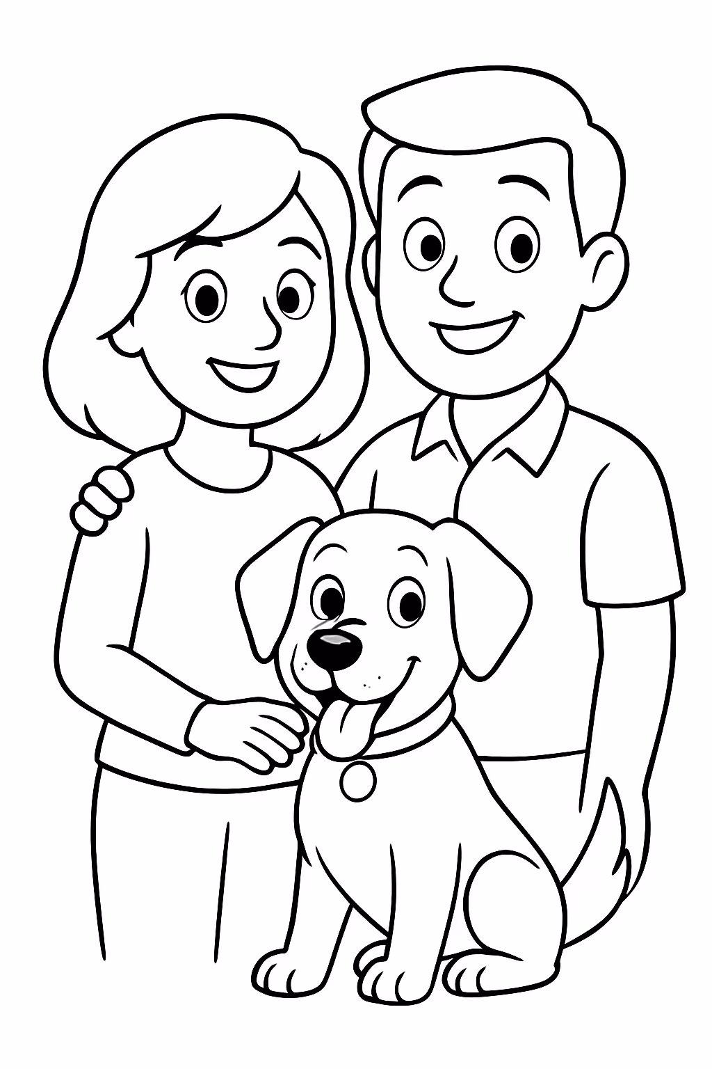 Homem mulher e cachorro para colorir — desenho para imprimir