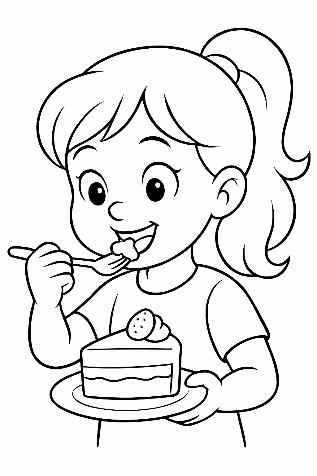 Huntrix comendo bolo para colorir — desenho para imprimir