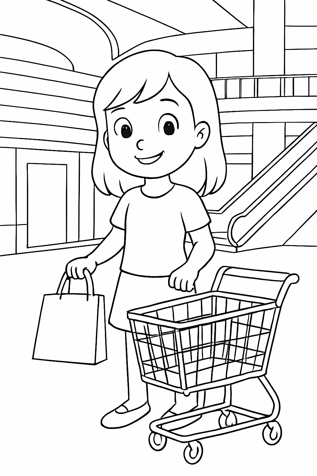 Imagem de shopping adulto menina para colorir — desenho para imprimir