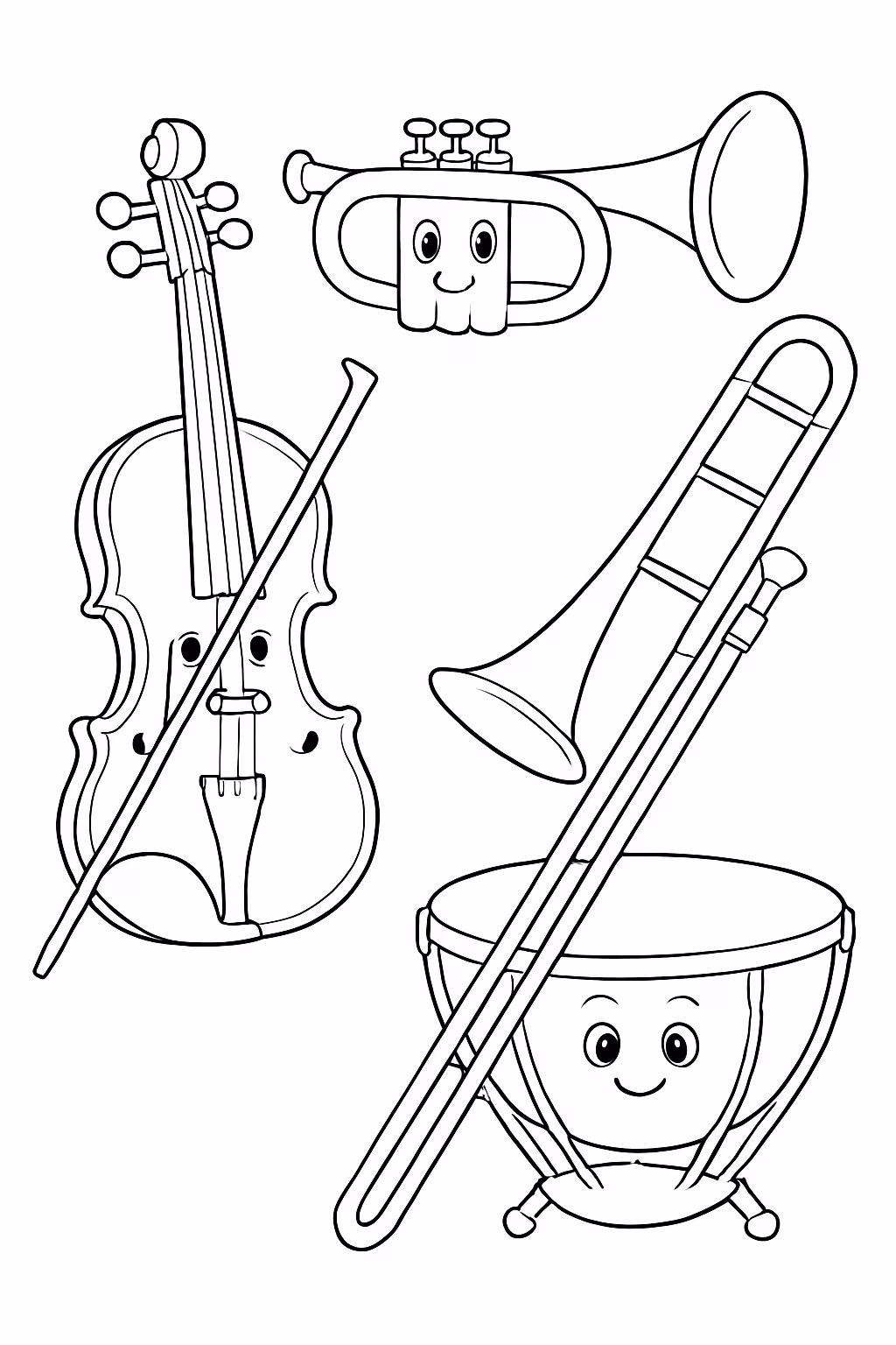 Instrumentos musicais orquestra para colorir — desenho para imprimir